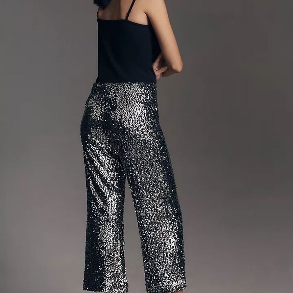 NWT Maeve Anthropologie Colette Cropped Wide Leg Sequin Pants Size 28 $198 - Picture 4 of 7